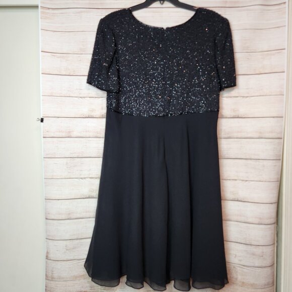 VINTAGE Laurence Kazar Dress Women's 2X Black Beaded Sequin A Line Evening Midi - Picture 12 of 16